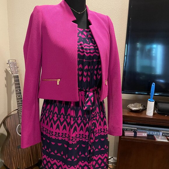 Forever 21 Geometric Fuchsia & Navy Shift Dress - Picture 5 of 7